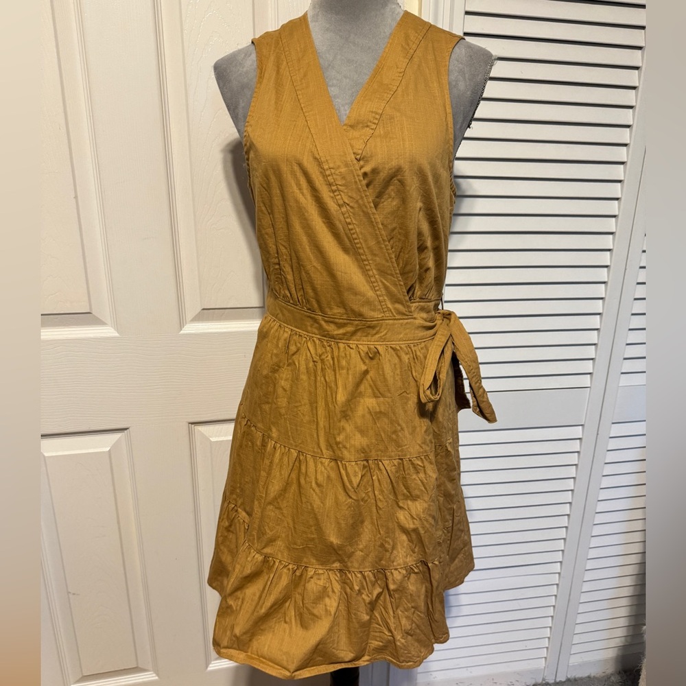Nine West Mustard Yellow Wrap Midi Dress